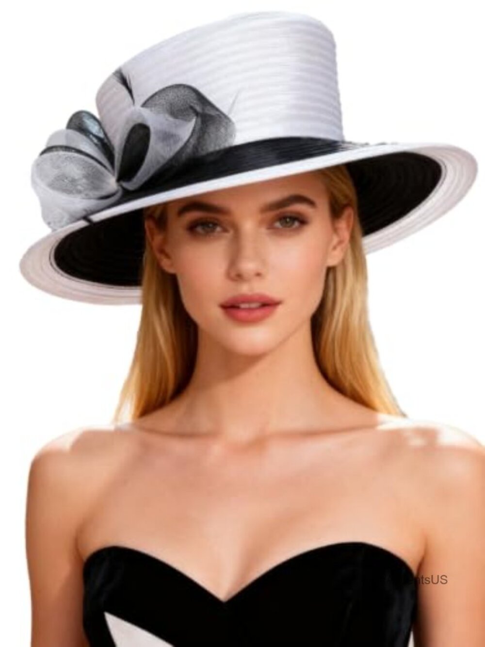 Wide Brim Derby Hat Polyester Bowler Fedora with Feather Wedding Church